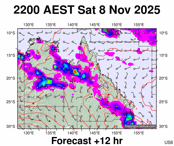 Queensland forecast chart for Saturday, November 8th, 2025 at 12:00 PM