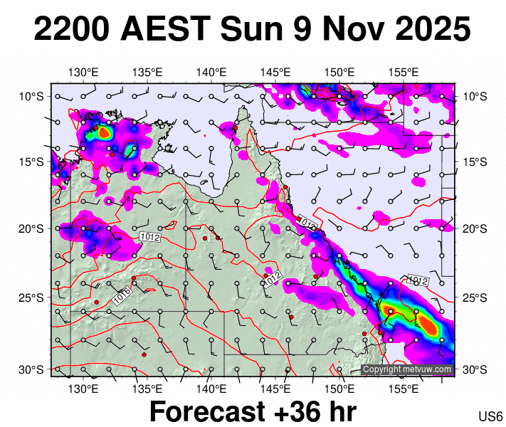 Queensland forecast chart for Sunday, November 9th, 2025 at 12:00 PM