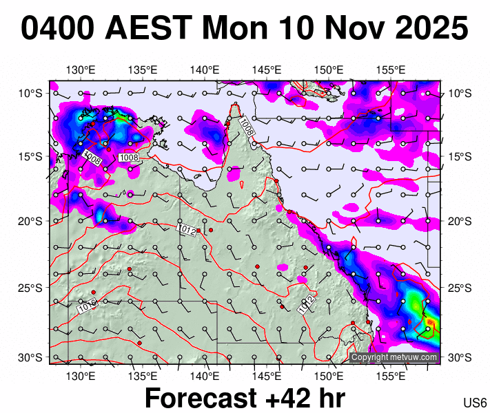 Queensland forecast chart for Sunday, November 9th, 2025 at 6:00 PM