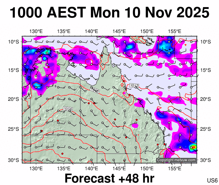 Queensland forecast chart for Monday, November 10th, 2025 at 12:00 AM