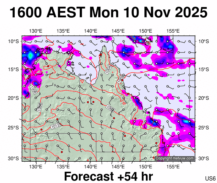 Queensland forecast chart for Monday, November 10th, 2025 at 6:00 AM