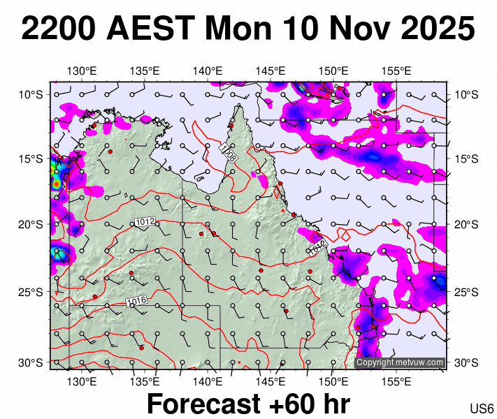 Queensland forecast chart for Monday, November 10th, 2025 at 12:00 PM