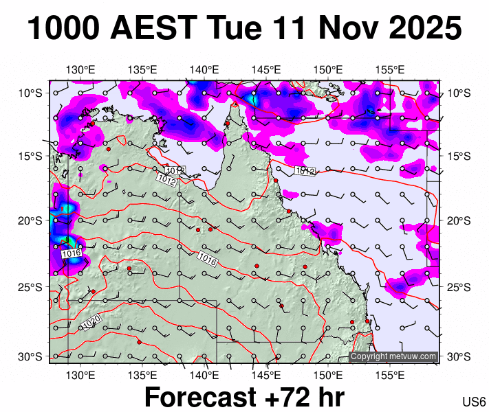 Queensland forecast chart for Tuesday, November 11th, 2025 at 12:00 AM