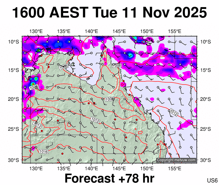 Queensland forecast chart for Tuesday, November 11th, 2025 at 6:00 AM