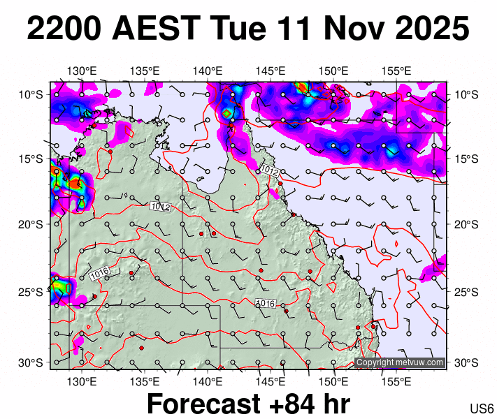 Queensland forecast chart for Tuesday, November 11th, 2025 at 12:00 PM