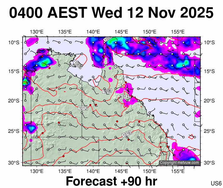 Queensland forecast chart for Tuesday, November 11th, 2025 at 6:00 PM