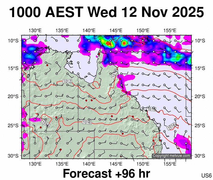 Queensland forecast chart for Wednesday, November 12th, 2025 at 12:00 AM