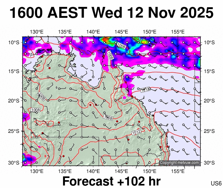 Queensland forecast chart for Wednesday, November 12th, 2025 at 6:00 AM