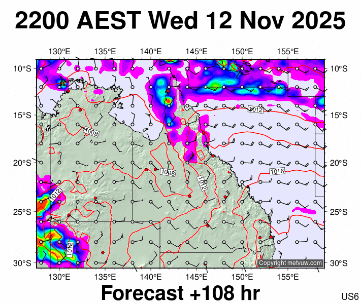 Queensland forecast chart for Wednesday, November 12th, 2025 at 12:00 PM