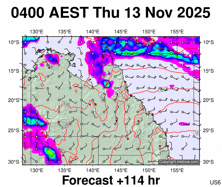 Queensland forecast chart for Wednesday, November 12th, 2025 at 6:00 PM