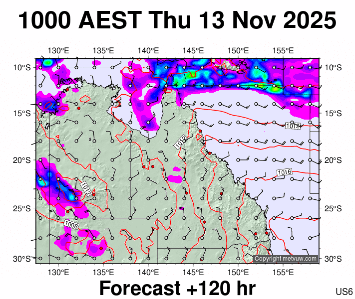 Queensland forecast chart for Thursday, November 13th, 2025 at 12:00 AM
