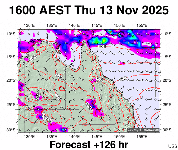 Queensland forecast chart for Thursday, November 13th, 2025 at 6:00 AM