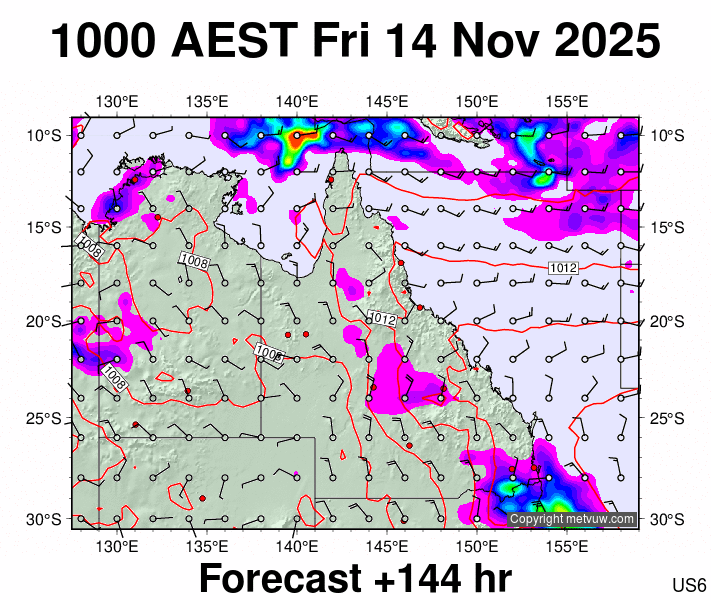 Queensland forecast chart for Friday, November 14th, 2025 at 12:00 AM