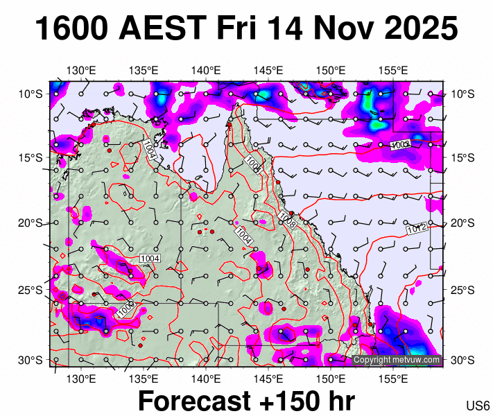 Queensland forecast chart for Friday, November 14th, 2025 at 6:00 AM