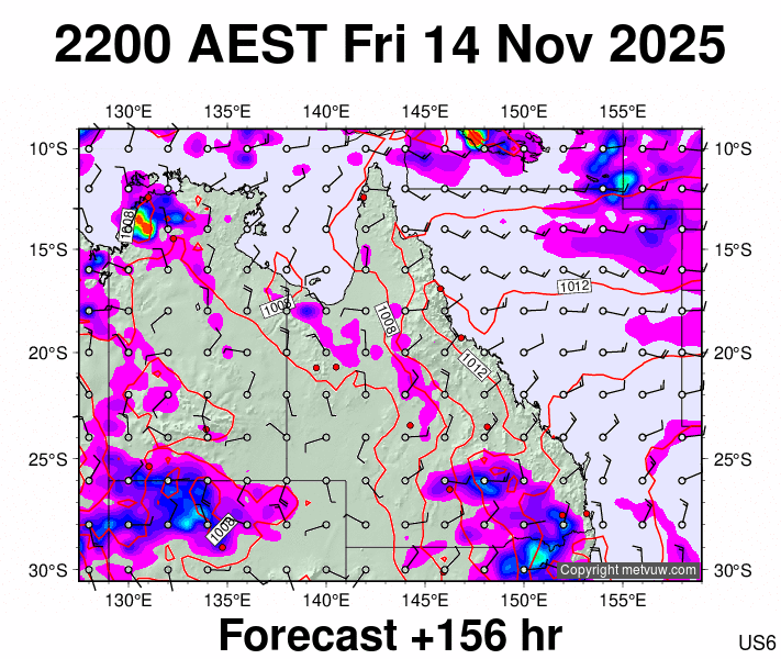 Queensland forecast chart for Friday, November 14th, 2025 at 12:00 PM