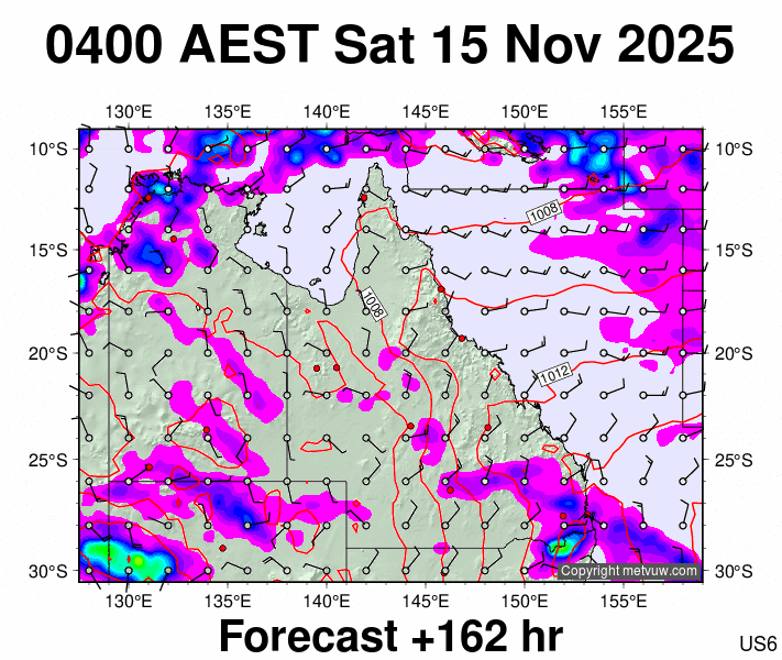 Queensland forecast chart for Friday, November 14th, 2025 at 6:00 PM