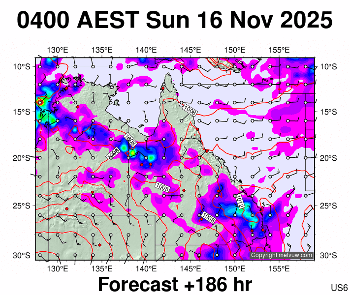 Queensland forecast chart for Saturday, November 15th, 2025 at 6:00 PM