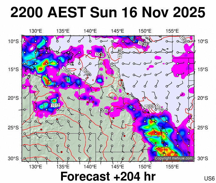 Queensland forecast chart for Sunday, November 16th, 2025 at 12:00 PM