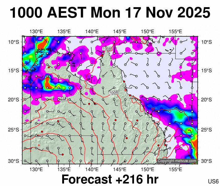 Queensland forecast chart for Monday, November 17th, 2025 at 12:00 AM