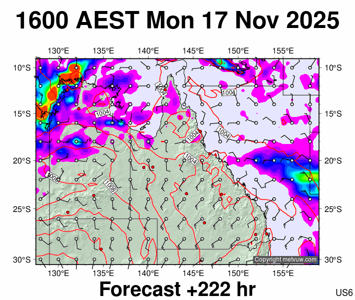 Queensland forecast chart for Monday, November 17th, 2025 at 6:00 AM