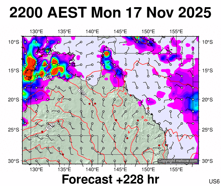 Queensland forecast chart for Monday, November 17th, 2025 at 12:00 PM