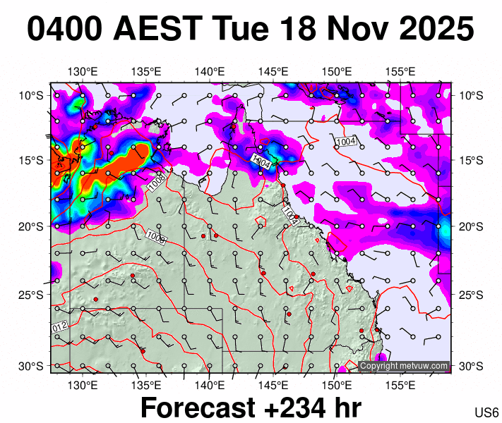 Queensland forecast chart for Monday, November 17th, 2025 at 6:00 PM