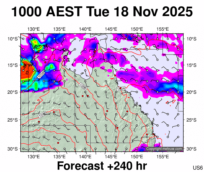 Queensland forecast chart for Tuesday, November 18th, 2025 at 12:00 AM
