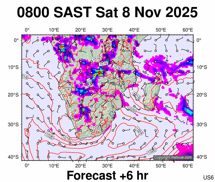 South Africa forecast chart for Saturday, November 8th, 2025 at 6:00 AM