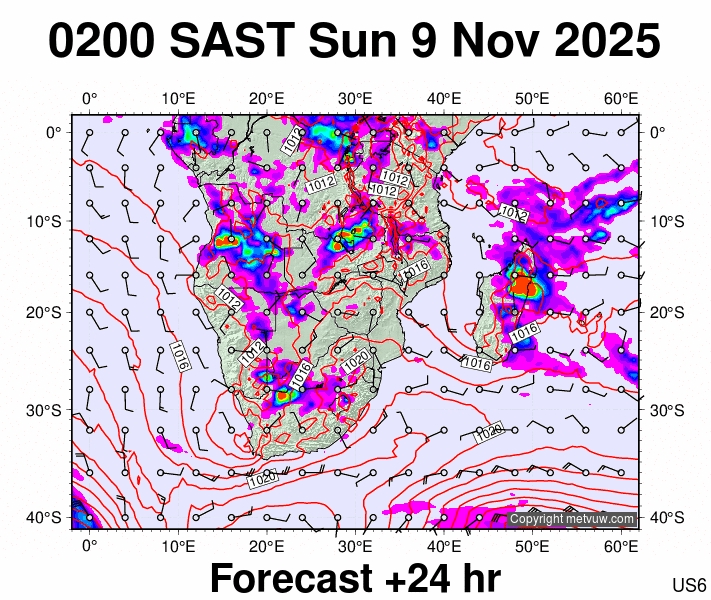 South Africa forecast chart for Sunday, November 9th, 2025 at 12:00 AM