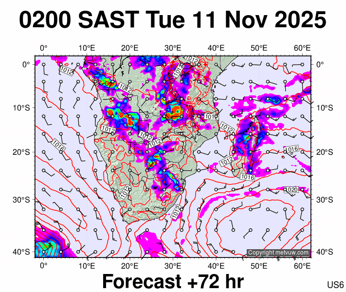 South Africa forecast chart for Tuesday, November 11th, 2025 at 12:00 AM