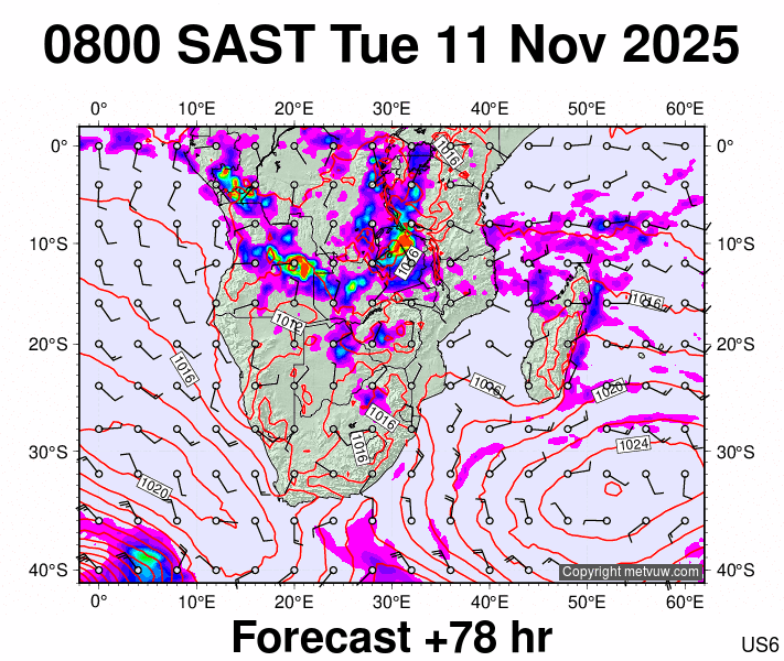 South Africa forecast chart for Tuesday, November 11th, 2025 at 6:00 AM