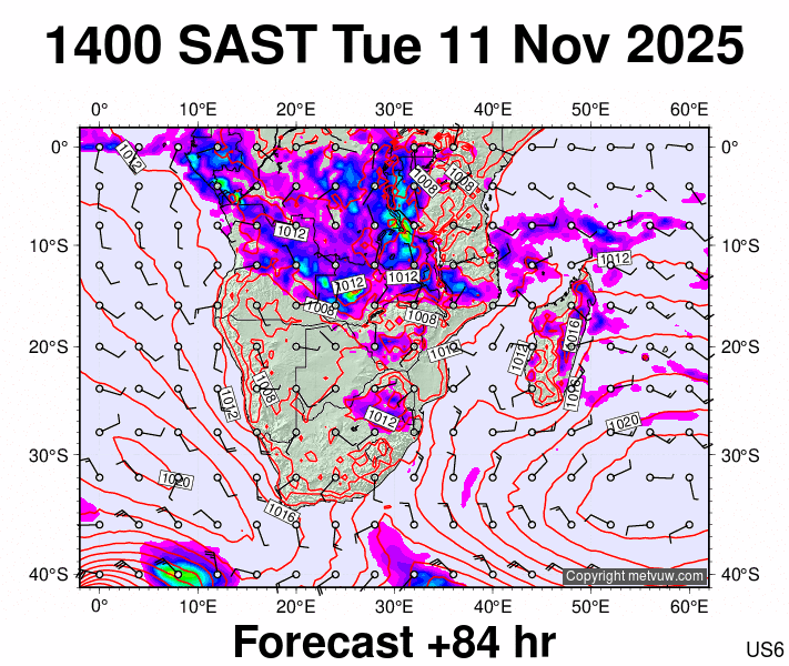 South Africa forecast chart for Tuesday, November 11th, 2025 at 12:00 PM
