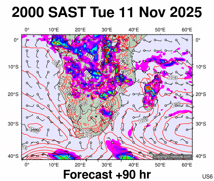 South Africa forecast chart for Tuesday, November 11th, 2025 at 6:00 PM