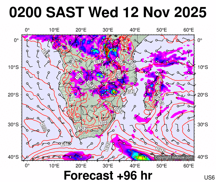 South Africa forecast chart for Wednesday, November 12th, 2025 at 12:00 AM