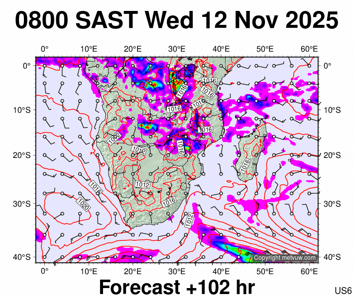 South Africa forecast chart for Wednesday, November 12th, 2025 at 6:00 AM