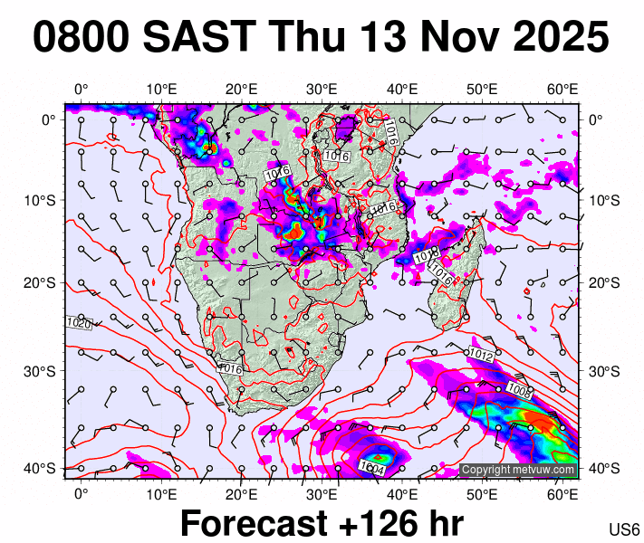 South Africa forecast chart for Thursday, November 13th, 2025 at 6:00 AM