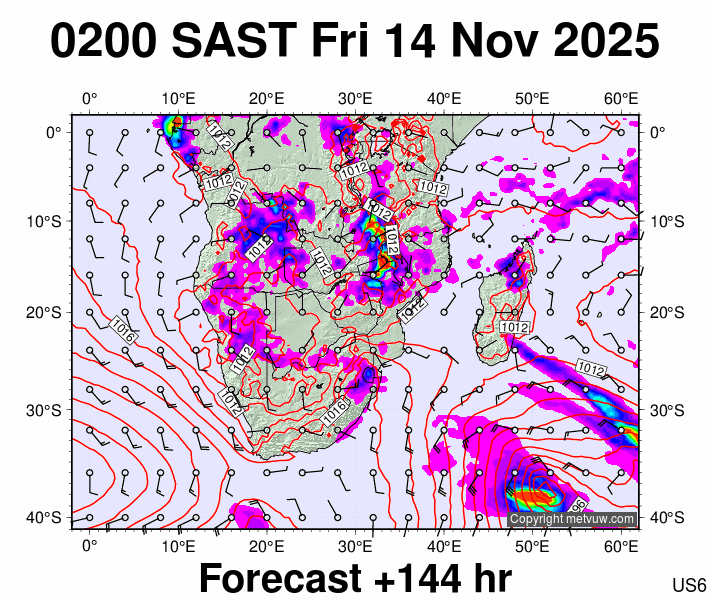 South Africa forecast chart for Friday, November 14th, 2025 at 12:00 AM