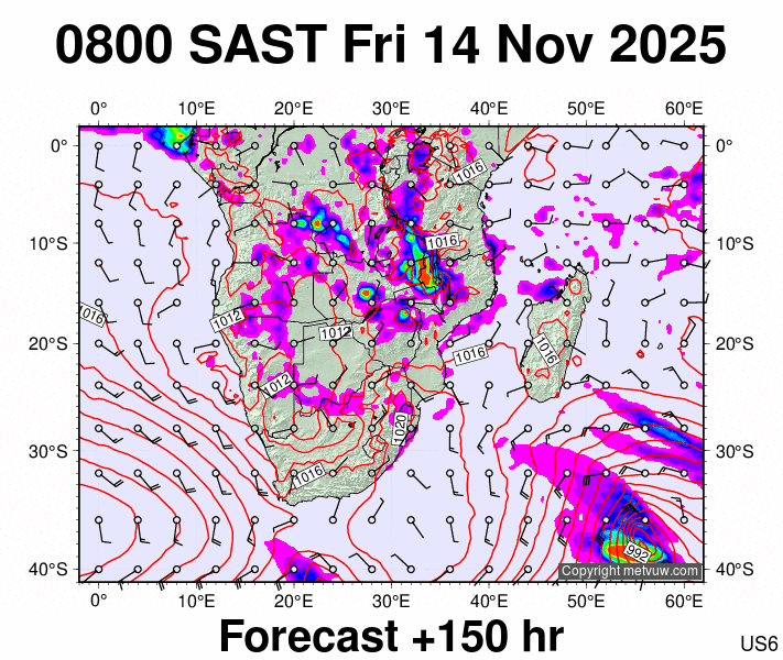 South Africa forecast chart for Friday, November 14th, 2025 at 6:00 AM