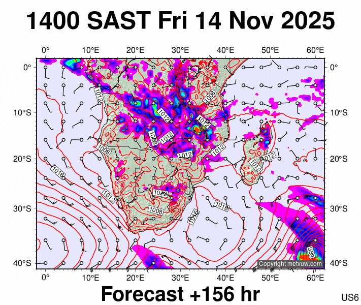 South Africa forecast chart for Friday, November 14th, 2025 at 12:00 PM