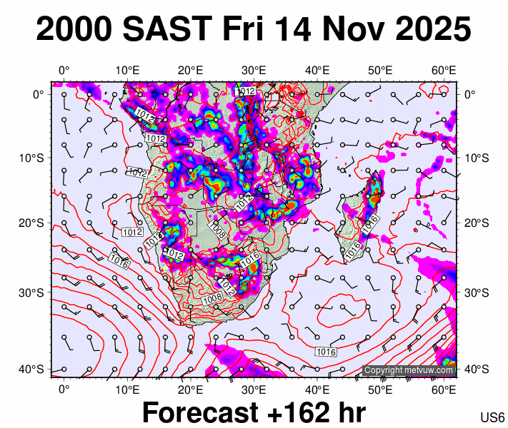 South Africa forecast chart for Friday, November 14th, 2025 at 6:00 PM