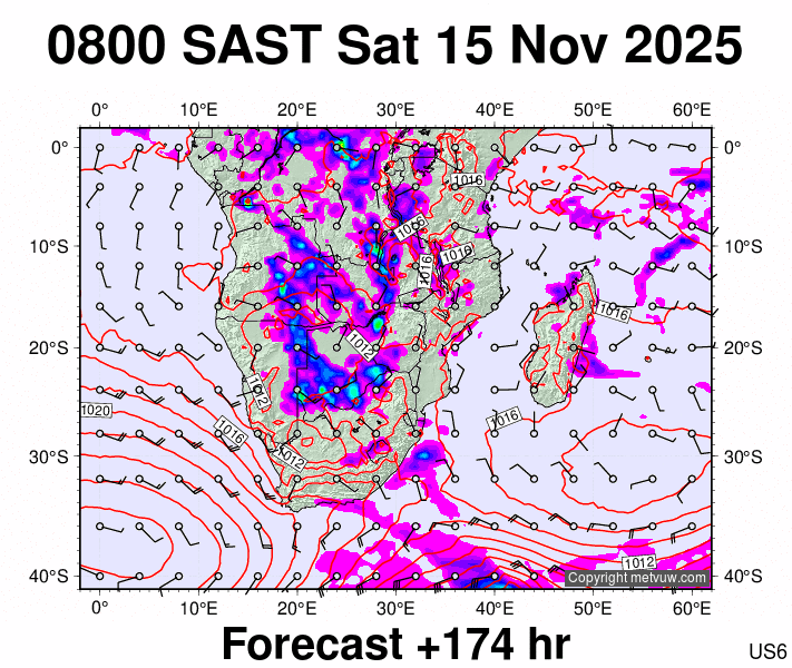 South Africa forecast chart for Saturday, November 15th, 2025 at 6:00 AM