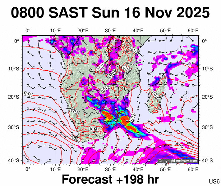 South Africa forecast chart for Sunday, November 16th, 2025 at 6:00 AM