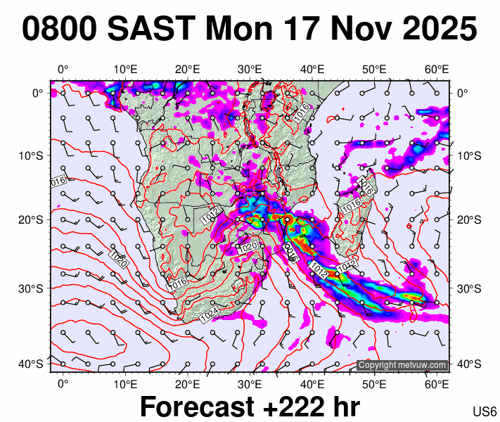 South Africa forecast chart for Monday, November 17th, 2025 at 6:00 AM