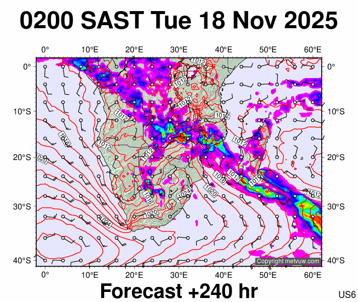 South Africa forecast chart for Tuesday, November 18th, 2025 at 12:00 AM