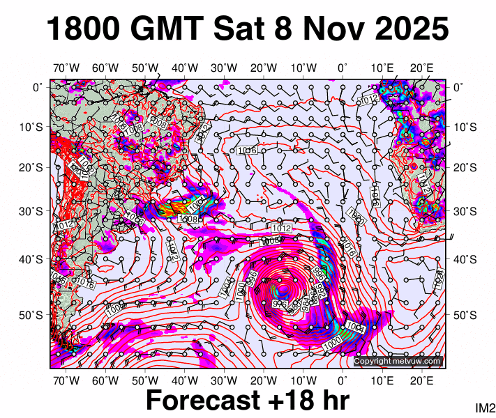 South Atlantic forecast chart for Saturday, November 8th, 2025 at 6:00 PM