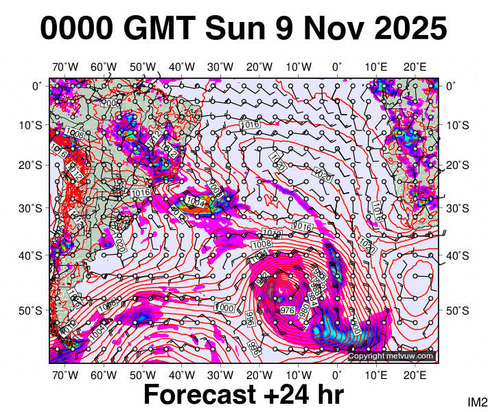 South Atlantic forecast chart for Sunday, November 9th, 2025 at 12:00 AM