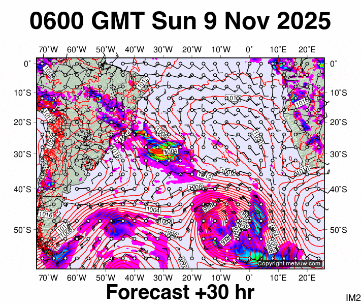 South Atlantic forecast chart for Sunday, November 9th, 2025 at 6:00 AM