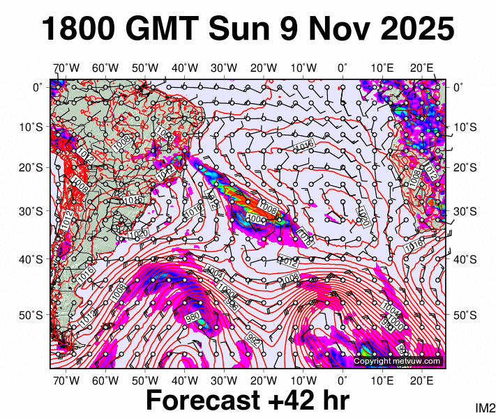 South Atlantic forecast chart for Sunday, November 9th, 2025 at 6:00 PM
