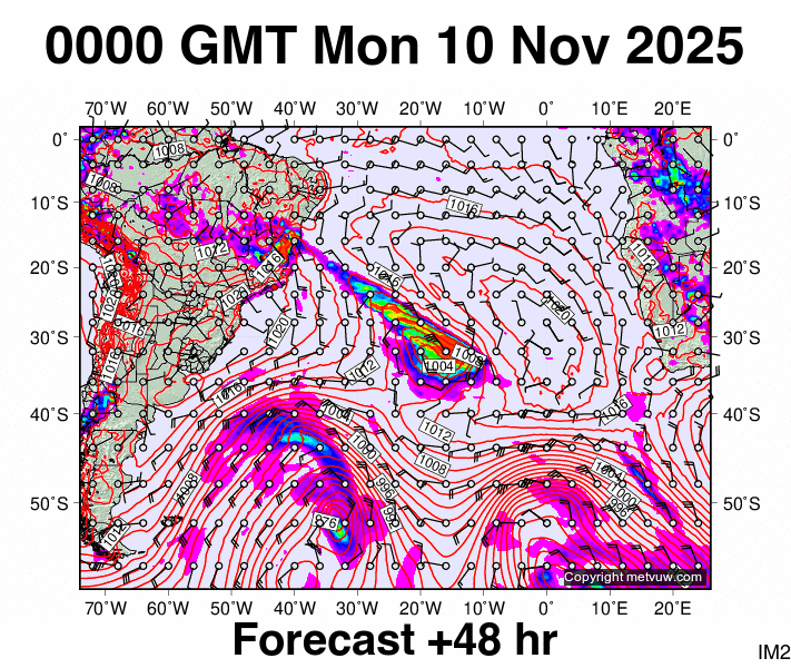 South Atlantic forecast chart for Monday, November 10th, 2025 at 12:00 AM