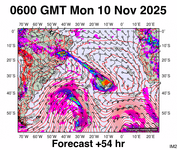 South Atlantic forecast chart for Monday, November 10th, 2025 at 6:00 AM